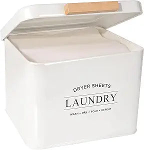 Dryer Sheet Holder with Hinged Lid, Wooden Handle & Large Capacity
