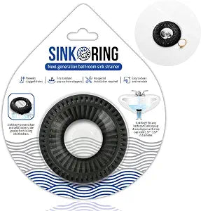SinkRing Bathroom Sink Drain Protector & Strainer for Sink Stoppers, Black