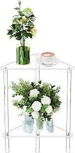 Clear Triangle Acrylic Side Table for Small Space, 11.81" L x 11.81" W x 19.82" H, 2-Tier Transparent Corner Shelf Stand End Table, Corner Storage Display Rack for Living Room Bedroom Bathroom