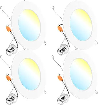 Sunco 4 Pack 6 Inch LED Flat Recessed Lighting, 5CCT, Ultra Thin, 12W