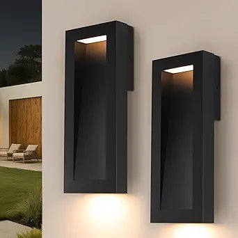 Yisuro Modern Outdoor Wall Light with LED, Exterior Lighting Fixtures 3000K Integrated, Matte Black Outside Wall Mount Lights for House Front Door Porch Garage Patio.Bulb Included.