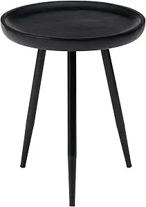 MH London Lydia Round Small End Table & Side Table Solid Wood, Black top with Black Metal Legs, Nightstand, 15.75"x15.75"x18"