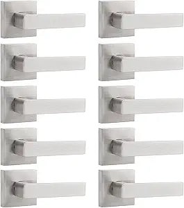 Probrico Dummy Door Handles in Satin Nickel, Half Dummy Levers Non-Turning Function Door Levers Set, Square Bar Modern Style, Universal Handing,Heavy Duty, 10 Pack (Single Side)