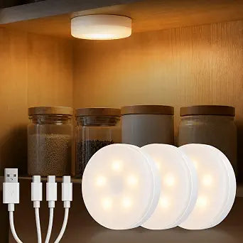 Rechargeable Puck Lights, Magnetic Touch Lights Stick On, 3 Colors, 3 Pack