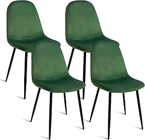CangLong Set of 4 Dark Green Velvet Chairs Modern Upholstered Dining Chairs with Sturdy Metal Legs for Living Room, Bedroom, Restaurant