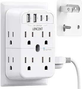 LENCENT 2 Prong Plug Adapter, 2 Pack 3 to 2 Prong Outlet Adapter, 2 Type C