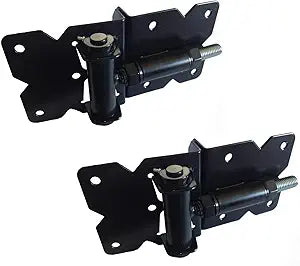 Black Stainless Steel Self Closing Vinyl Gate Hinges - PVC Fencing Gate Hinges w/Mount Hardware (Pair)