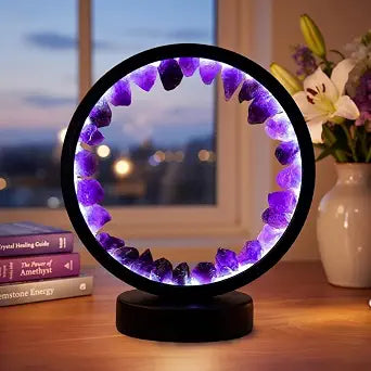 Natural Amethyst Night Light - 7.9" Healing Crystal Lamp, USB Powered, 3 Light Modes with Dimming Function, Bedside Lamp, Suitable for Bedroom, Living Room Furniture Decoration Gift