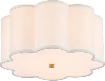 Semi Flush Mount Ceiling Light Fixture, Modern Close to Ceiling Lamp with Cream White Fabric Drum Shade for Nursery Kids Room Bedroom Kitchen Hallway Entryway 3-Light