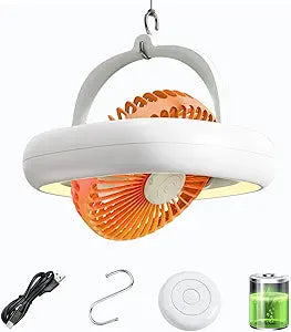 Ceiling Fan |Wall Mounted Quiet Fan with Remote | 4000mAh Battery | 4 Speeds&2 Light Settings | Auto Oscillation | 8.6 Inch Small RV Fan | 10ft Cable & S-Hook | for Bedroom, Indoor BathroomOrange