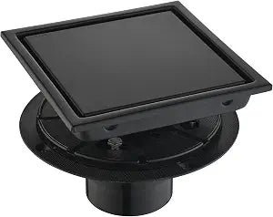 6Inch Square Shower Floor Drain, Matte Black, TileInsert Cover Panel