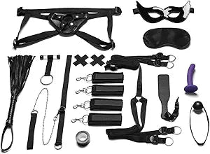 LUXFETISH Bondage 12PC Bedspreaders Set Black - Sex furniture for bed bondage kit for bdsm restraints sex role play