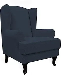 Easy-Going Stretch Wingback Chair Sofa Slipcover 2-Piece Sofa Cover Furniture Protector Couch Soft with Elastic Bottom, Spandex Jacquard Fabric Small Checks Dark Blue