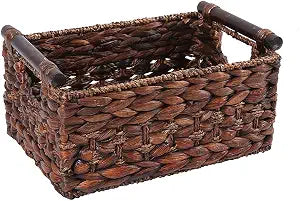 Water Hyacinth Wicker Storage Basket with Wood Handles, Medium