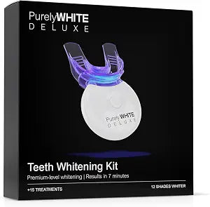 PurelyWHITE DELUXE Teeth Whitening Kit, Complete LED Teeth Whitening, 15+ Treatments, (3) 3ml Whitening Gel Syringes, Whiter Smile in 7 Minutes