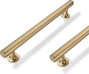10 Pack 5 inch(128mm) Hole Center Champagne Bronze Cabinet Pulls Square Cabinet Handles Solid Heavy Duty Pulls for Kitchen Dresser Closet & Bathroom Cabinets Hardware