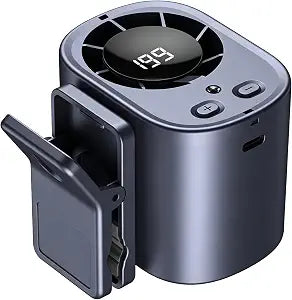 Car Clip on Fan with LED Display & Night Light, 360 Rotatable High Speed Cooling Fan, USB Rechargeable Personal Fan, Hands-Free Clip Fan for Car, Office, Camping & Outdoor Summer Use (Grey)