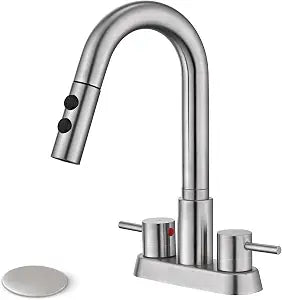 Bathroom Sink Faucet with Pull Out Sprayer, Bathroom Sink Faucet, Brushed Nickel