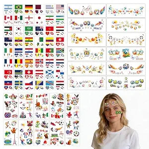 2026 Temporary Tattoos,World Cup 22 Sheets Oil Painting Style���48sheets Temporary Tattoos Country Flag Face Stickers Waterproof National Flag Tattoos,World Cup Match Support Su