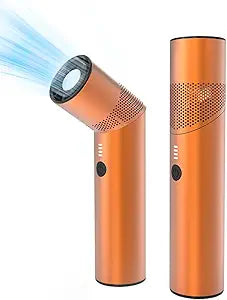 2 in 1 Handheld Fan USB Rechargeable 8Speeds 10H Runtime 19000RPM Powerful Cooling Personal Portable HighTurbo Rotatable Head Small Metal Fan with LED Light for Summer Outdoor(Stellar Orange)
