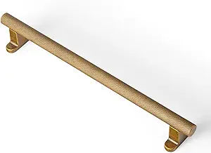 Goo-Ki 6 Pack 7 9/16" Knurled Antique Brass Cabinet Bar Pulls with Modern L-Bracket - Solid Bar Handles with Textured Grip, Ideal for Kitchen Cabinets, Dressers, Vintage Hardware