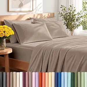 Bare Home Sheet Set 1800 Ultra-Soft with 4 Pillowcases (Queen, Taupe)