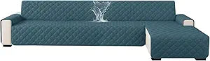 XINEAGE 100% Waterproof Sectional Couch Covers L-Shaped Reversible Sofa Cover Washable Couch Slipcover with Chaise Plum Blossom Buttons Fit Kid and Pet Furniture Protector (X Large, Blackish Green)