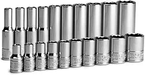 Capri Tools 1/4 in. Drive 12-Point Shallow and Deep Socket Set, SAE, 3/16 to 9/16 in, SAE, 20-Piece