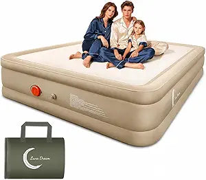 LunaDream Queen Air Mattress with USB Rechargeable Built-in Pump, Wireless Inflatable Airbed, FlexWeave Tech for 1100 lbs Ultra Firm Support, Portable for Home & Camping, Leak Proof Design, Carry Bag