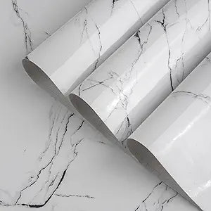 TOTIO Black and White Marble Wallpaper Glossy Thicken 16x708in Granite Look Waterproof Wall Paper Rolls Peel Stick Countertop Contact Paper DIY Adhesive Furniture Stickers Kitchen Table Vinyl Wrap