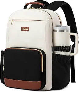 LOVEVOOK Laptop Backpack for Women with Pouch Pocket for Large Capacity Cup,15.6 Inch Laptop Computer Bag Travel Backpack Purse,Waterproof Work Business Backpack College Teacher Bags,Beige-Black-Brown