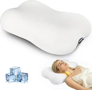 Cervical Pillow for Neck Pain Relief, Ergonomic Contour Memory Foam Pillow for Side Back Stomach Sleepers, Deep Sleep Pillow for Cloud-Soft Shoulder Support with Cooling Pillowcase, White
