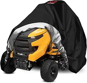 Riding Lawn Mower Cover, Heavy Duty 600D Lawnmower Covers Waterproof Outdoor Lawn Tractor Cover Tarp All Weather Ride on Mower Covers Universal Fit Decks up to 54" with Elastic Cord & Storage Bag