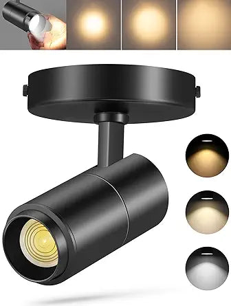 VANoopee 3-Color Zoomable Ceiling Spot Lights Indoor Flush Mount Adjustable LED Ceiling Spotlight Directional Light Fixture Dimmable Accent Light for Picture Art -CRI90 15-60 10W 1000lm Black