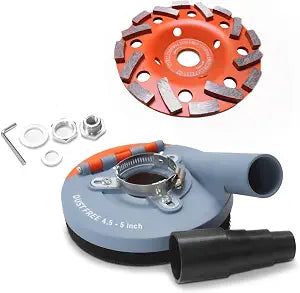Wohenhao Dust Shroud for Angle Grinder 4.5-5 inch + Diamond Grinding Cup Wheel 5 inch, Universal Surface Grinding Shroud with Grinding Wheel for Concrete Surface, Cement, Marble, Rock, Granite
