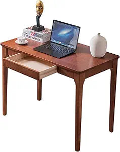 Solid Wood Desk with Drawers, Home Office Desk for Small Spaces, Gaming Work Study Desk, Student PC Desk for Bedroom, Easy to Assemble (Cherry Color, 39.4 inch)