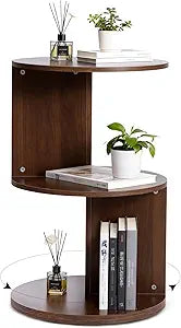 Wood 2-Tier 360 Rotating Bookshelf, Narrow Corner Bookcase & Accent Table, Floor Standing Storage Rack for Kids Bedroom Living Room, Space Saving