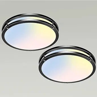 libtit 13 Inch Flush Mount Ceiling Lights, Dimmable 3000K-6500K Adjustable LED Ceiling Light, 24W Round Slim Light Fixture Black for Kitchen Bedroom Kitchen Bedroom Hallway-2 Pack