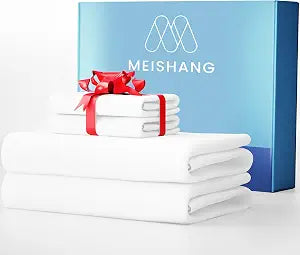 MEISHANG Extra Deep Pocket King Sheets - 600 Thread Count Sheets - Fits 18"-24" in Deep Mattress,100% Egyptian Cotton,Sateen Weave, Soft & Breathable - 4 Piece (King, White)