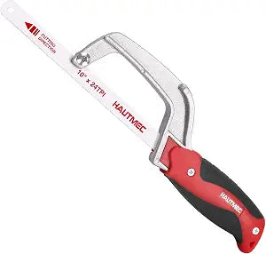 HAUTMEC Compact Hacksaw, 10" Hack Saw with Bi-Metal HSS Blade, Aluminum Alloy Frame, Small Hand Saw for Metal Wood PVC, Especially Cuts In Tight Hard-Reach Spaces HT0035