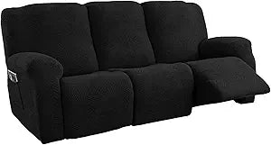 5-Piece Recliner Sofa Covers,Stretch Geometric Strokes Jacquard Recliner Sofa Slipcovers,Seamless Furniture Protector with Pocket,Soft Breathable Couch Cover,3 Seater Black