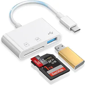 USB C SD Card Reader for iPhone 17 16 15, 3 in 1 Type C Memory Card Reader