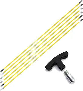 18FT Fiberglass Chimney Brush Rod Kit, 1/4" NPT Fittings Fireplace Brush Rod with Handle, 6pcs 3ft Fiberglass Rod Up to 18 feet (Yellow(with Handle))