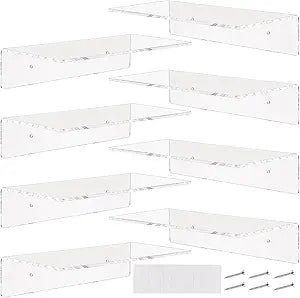 Vinsot 8 Pack Acrylic Floating Shelves 12 Inch Clear Acrylic Wall Display 4 mm Thick Invisible Book Shelves for Bedroom Living Room Bathroom Office Wall