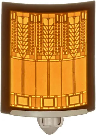 Craftsman Night Light, Porcelain Lithophane, Mission-Prairie Style by The Porcelain Garden, Handmade Decorative Wall Plug in for Bedroom, Bathroom, Kitchen, Hallway, Nursery; Art Deco Accent Light