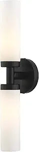 Livex Lighting 10104-04 Aero Collection ADA 2-Light Bathroom Vanity Light with Satin Opal White Glass Cylinder Shades, Black, 18 x 4.25