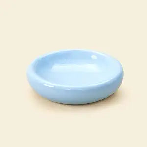 Pebble Pet Bowl Flat Blue, Ergonomic Dog Cat Feeding Bowl, Flat-Faced Breed, Tilted Ceramic Pet Food Dish, Scooper Eater, Anti-Spill Design, Dishwasher Safe, Modern Pet Bowl, Dry & Wet Diet