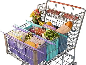 Lotus Club Cart Trolley Reusable Shopping Bags (3-Pack) Detachable & Reusable Grocery Bags Foldable w/ Insulated Grocery Bag & Egg/Wine Holder Washable Shopping Totes for Easy Storage & to Save Time