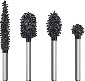 4-Piece Rotary Burr Set, Coarse Grit Tungsten Carbide Rotary Burrs, 1/8" Shank for Wood Plastic Foam, for Dremel & Similar Tools