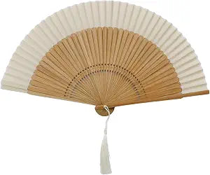 14.96" Classical Folding Fans for Women Foldable,Bamboo Silk,White